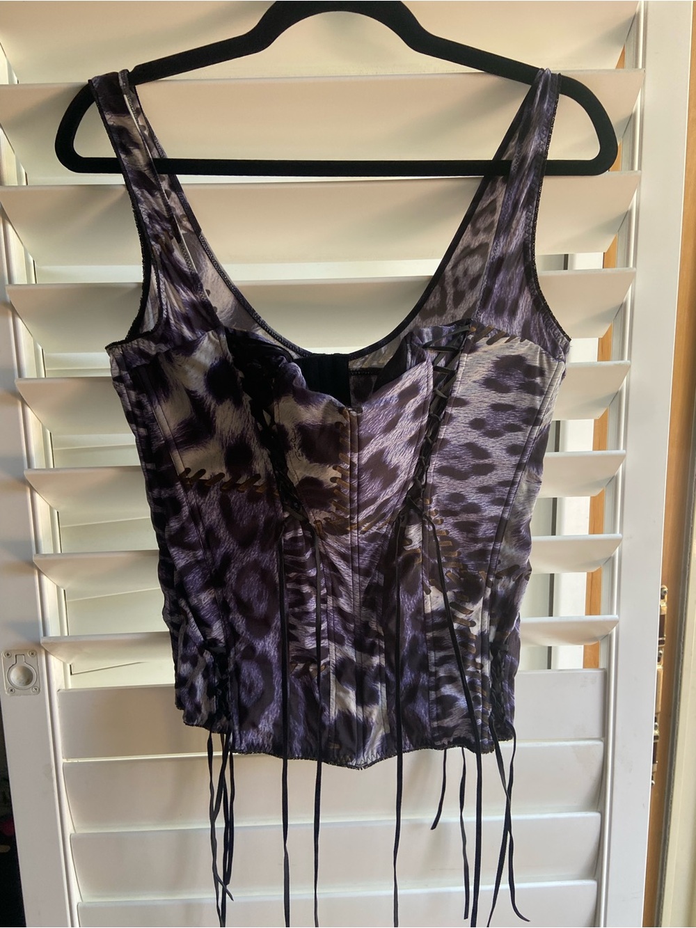 Roberto Cavalli Purple Animal-Print Lace-Up Corset Tank - Picture 1 of 3